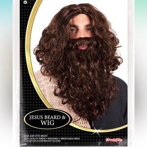 Brown Curly Costume wig and beard combo